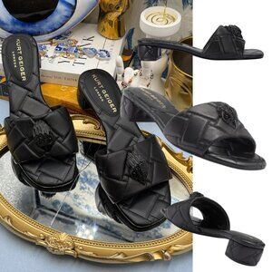 🆕 KURT GEIGER LONDON 🧿 NWOB Black Kensington Quilted Block Heel Sandal, Sz37 7